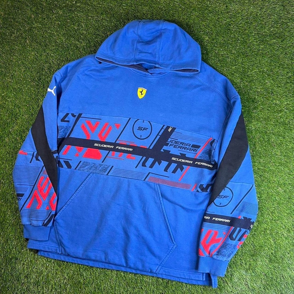 Scuderia Ferrari Hoodie Mens XL Blue F1 Racing Pullover Kangaroo Pocket Puma